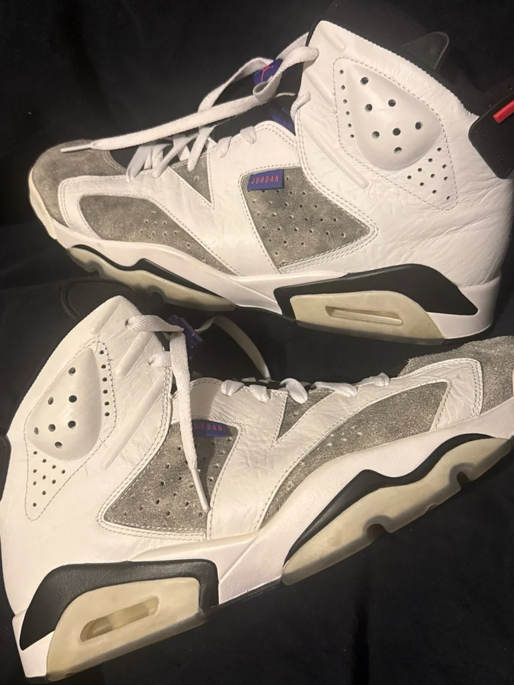 Jordan Men's White, Gray & Black High-Top Sneakers with Purple Accents